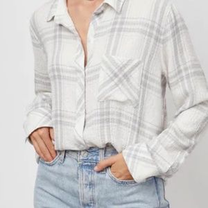 Rails Brandy Button Down Shirt in White & Light Gray Womens Sz S